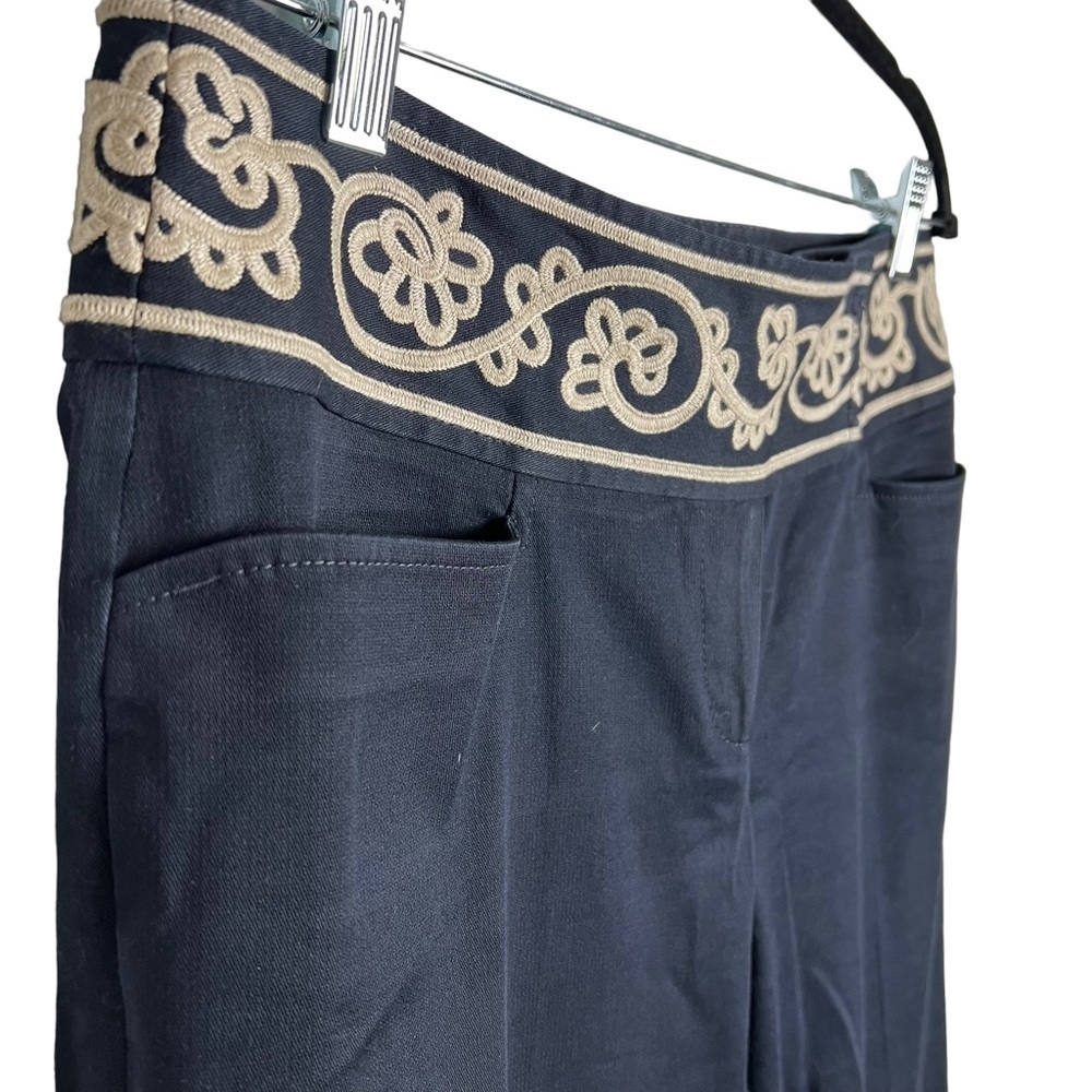 Ann Taylor Loft - Navy Blue Trousers with Embroidered Waistband - Sz.‎ 8 - Picture 5 of 7